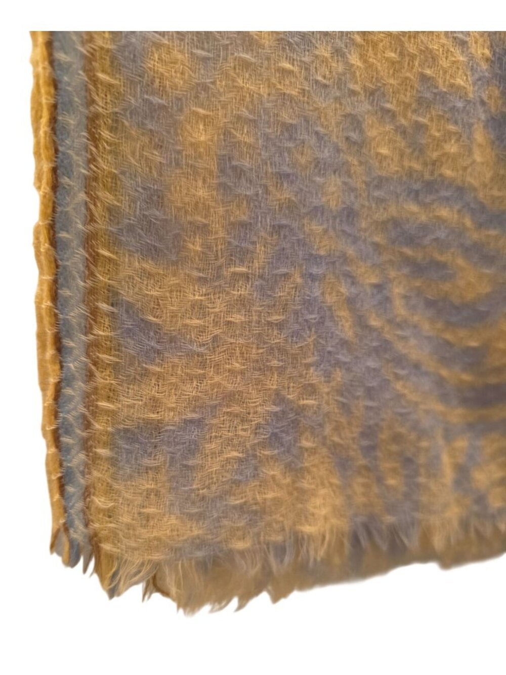 Épice Paris 100% Wool Blue Gold Floral Sheer Fringe Super-Soft Scarf Shawl 33x76 - Picture 3 of 5